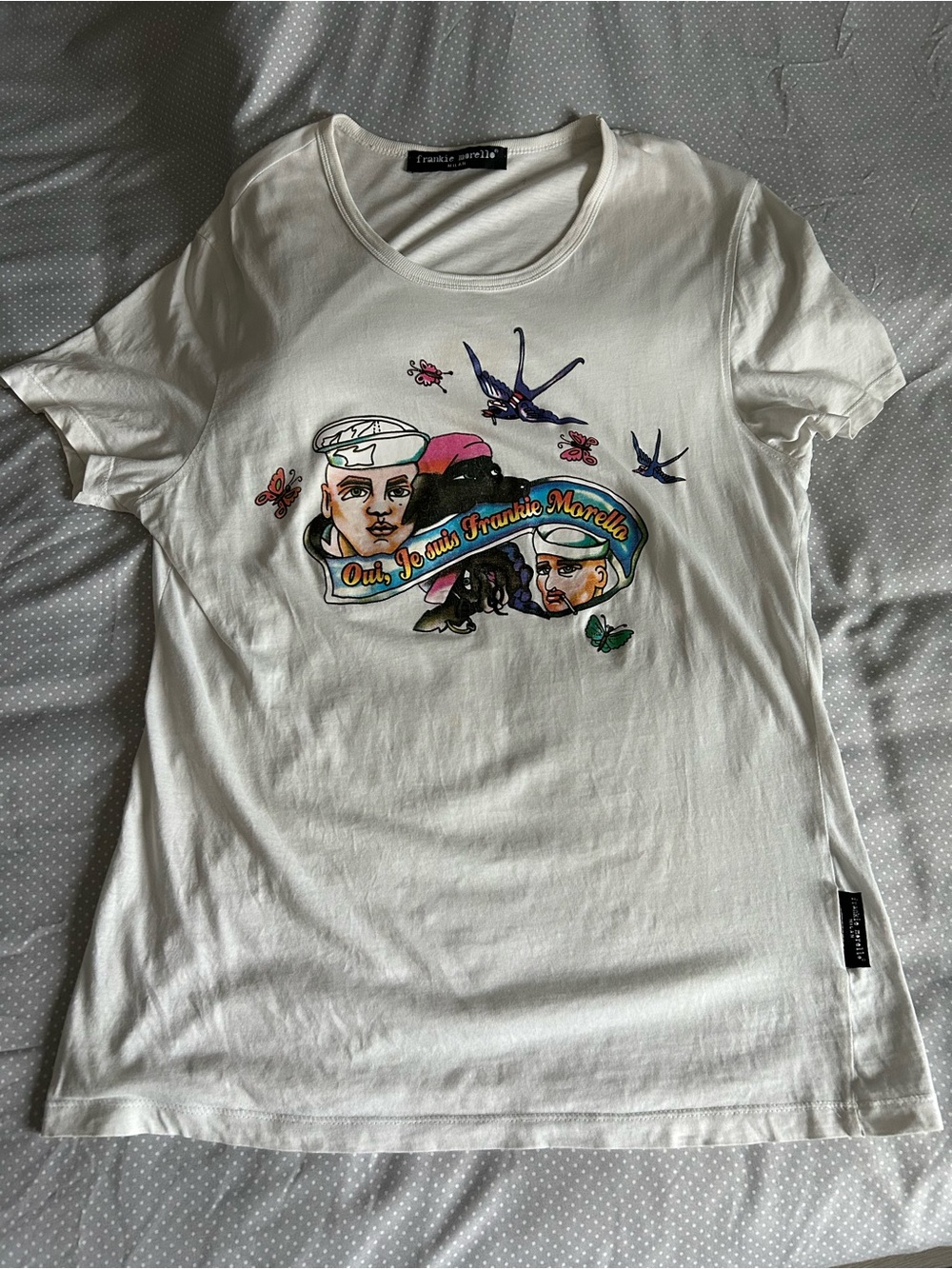 Vintage Frankie Morello White Tee with Multicolor Sailor Graphic